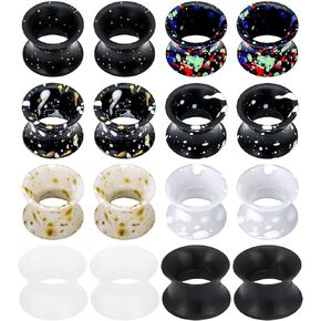 Silicone Ear Gauges Tunnels Plugs for Ears Women Men Earrings Black/Clear Size 4mm-20mm 6G-7/8In Double Gage Retainer Stretching Kit Starter Stretchers Expander