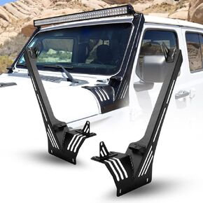 دعامات تثبيت شريط مصابيح LED على شكل عمود لسيارة Jeep 2018-2023 Wrangler JL/JLU، HAWKLEY 50 و52 بوصة دعامة إضاءة للزجاج الأمامي لسيارة Jeep Gladiator JT