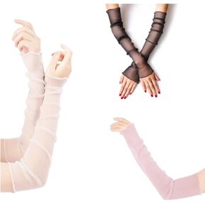 Women's Long Ultra-thin Lace Gloves, 3Pairs Womens Long Sheer Arm Sleeves or Women Girls Party Outdoor Activity Accessories(Black, Pink, Silver)