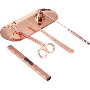 مجموعة إكسسوارات شموع 5 في 1، طقم العناية بالشموع باللون الذهبي الوردي مع ولاعة وصينية، وقاطعة تشذيب فتائل الشموع، وطفاية شموع، وغطاء فتيل هدية لمحبي الشموع in Kuwait