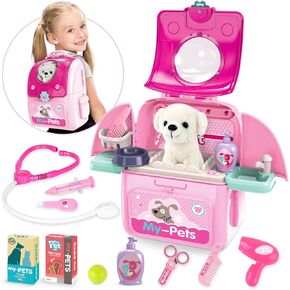 Girl Gifts for 3 4 5 6 Years Old, Toy Doctor kit for Toddlers 3-5, Pet Care Pretend Play Doctor Set Toys for Kids, Doctor Play Vet Kit with Plush Puppy Toy&Storage Backpack, Birthday