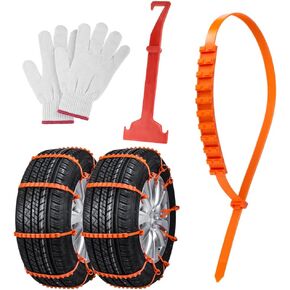 12 Pcs Snow Tire Chain, Reusable Portable Adjustable Plastic Non-Slip Cable Tie, Universal Emergency Tire Chains for Winter Driving, Security Chains Fit for Most Car Sedan SUV Truck, Orange