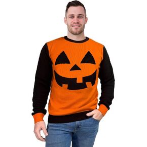 Halloween Sweater - Cozy Jack-o-Lantern Design - Orange and Black - Small US Size - Spooky Knit Pullover - Unisex Halloween Sweater in Saudi Arabia