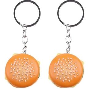 2Pcs Women Men Simulation Cheeseburger Car Keychain Pendant Key Chain Key Ring Pendant Hamburger Handmade for Hanging on Bag Key Women's Novelty Keychains Accessories