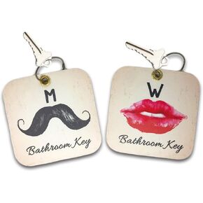 Large Restroom, Pass Key Tag Holder w/Key Ring Cool Design | Male and Female Bathroom Passes w/Keychain Ring | For School, Office, Restaurant, Men's & Women's 6 “ x 6"