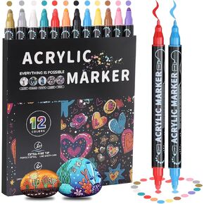30 Colors Waterproof Dual Tip Acrylic Paint Pens, Dot & Fine Tip Premium Coloring Drawing Markers Set for Wood, Rock Painting, Canvas, Glass, Ceramic Surfaces and DIY Crafts Making Art Supplies