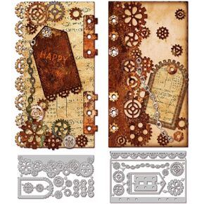 GLOBLELAND Industrial Gear Interface Tab Hole Cutting Dies for Card Making Bookmark Chain Corner Metal Die Cuts Cutting Dies Templates for Scrapbooking Journal Embossing Paper Craft Decor