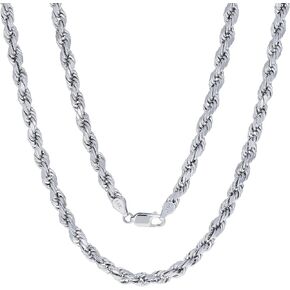 Nuragold 14k White Gold 5mm Rope Chain Diamond Cut Necklace, Mens Jewelry 18" 20" 22" 24" 26" 28" 30"