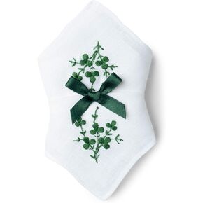 McCaw Allan Ladies Pure Linen Handkerchief with Green Shamrock Print