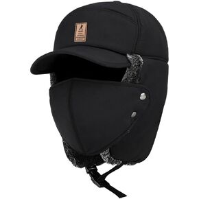 3 in 1 Thermal Fur Lined Trapper Hat with Ear Flap for Men, Full Face Neck Warmer All-Around Windproof Warm Insulated Winter Baseball Cap Cycling Snow Ski Snowboard
