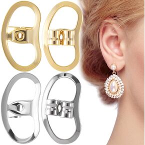 2 Pairs Metal Earring Backs for Droopy Ears, Earring Backs for Heavy Earrings, Earring Supports Earring Lifters for Stretched Earlobes -White Gold Color