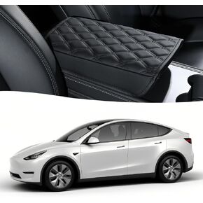 GIANT PANDA Custom Fit Center Console Cover for Tesla Model 3 & Model Y 2017 2018 2019 2020 2021 2022 2023- Waterproof Faux Leather Armrest Center Cover - Full Protection - Black