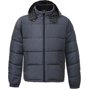 Men's Hooded Puffer Jacket Down Alternative Lightweight Warm Coat Stand Collar Winter Insulated Quilted Coat