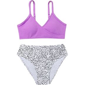 Milumia Girl's Two Piece Swimsuit Wrap V Neck Spaghetti Strap Wireless Bikini Set