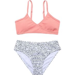 Milumia Girl's Two Piece Swimsuit Wrap V Neck Spaghetti Strap Wireless Bikini Set