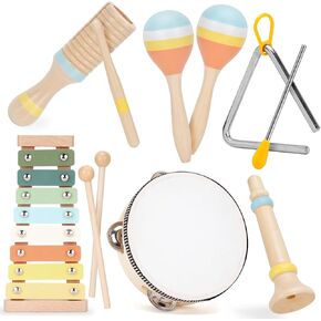 Baby Musical Instruments Set Wooden Montessori Toys for Toddlers 1-3 Percussion Instruments Set Modern Boho Music Toys for Kids Preschool Educational.