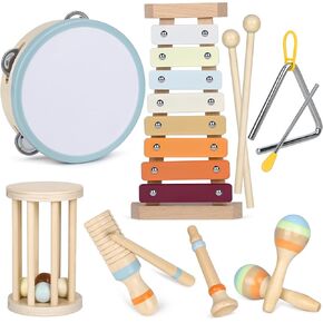 Toddler Musical Instruments, Montessori Baby Musical Instruments for Toddlers 1-3, Wooden Musical Toys with Modern Boho Xylophone for 1 2 3 Year Old Kids Preschool Educational Birthday Gift