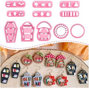 KEOKER Fall Bookshelf Clay Cutter, Halloween Polymer Clay Cutters, Fall Polymer Clay Cutters, 11 Shapes Clay Cutters for Polymer Clay Jewelry, Halloween Clay Earring Cutters, Mini Fall Clay Cutters
