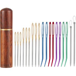 20pcs Yarn Needles Set, Steel Large Eye Hand Sewing Needles Bent Tapestry Needle Loop Wool Needles with Wooden Case for Embroidery Knitting Crochet Project