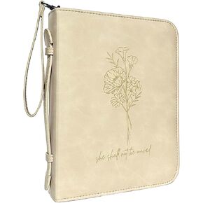 Bible Cover Case for Women, Large Bible Covers for Women (≤ 9.5 x 7 x 2.1) Durable PU Leather Bible Case w/Debossed Floral Design, Bible Case for Women, Bible Cases for Woman, Minimalist Design