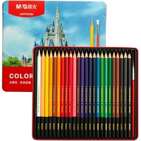 M&G 24 Pack Wooden Colored Pencils in Metal Case, Vibrant Water Based Color Easy to Color Book, Soft Core Art Drawing Pencils for Coloring, Sketching, Painting