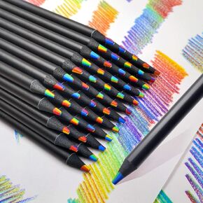Art Supplies for Kids and Adults, 7 Color in 1 Black Wooden Rainbow Colored Pencils Pre-sharpened for Coloring Books, Easter Basket Stuffers, Drawing, Sketching (10pcs)