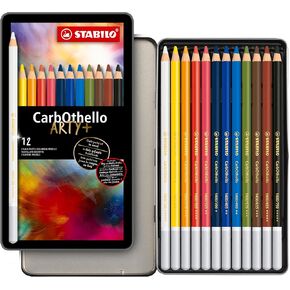 Chalk-Pastel Artist Colored Pencil - STABILO CarbOthello - ARTY+ - Tin Set of 60 Colors + Eraser, Sharpener, Blender - Watercolor Effects, Sketching, Drawing, Coloring