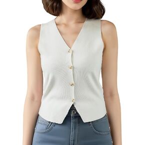 Paixpays Sweater Vest Women Business Casual Tops Crochet Tops For Trendy V Neck Button Knit Vest Fall Outfits 2024 Fashion