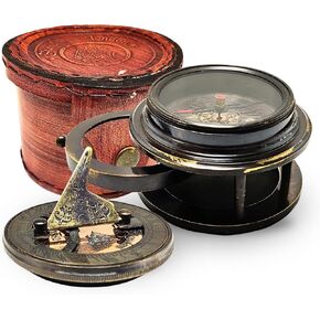 Antique Style Brass Sundial Compass 2.0 inches with Magnifying Glass - Nautical Vintage Navigation Instrument and Engraved Text with Leather Case in Saudi Arabia