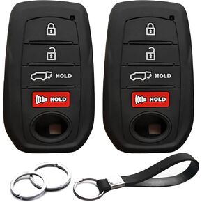2pcs Compatible with Toyota Tacoma Prius Venza Corolla Crown Sequoia Tundra Grand Highlander RAV4 Prime Mirai Smart 4 Buttons Key Fob Cover Case Key Chain Protector Keyless Entry Remote Holder