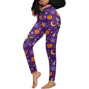 For G and PL Halloween Womens Costume Stretchy Leggings Printed Yoga Soft Casual Skinny Pants Purple Pumpkin XL