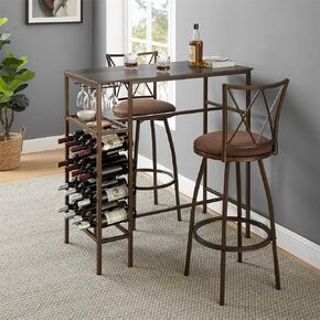 CuisinSmart Dining Table Set for 2, Kitchen Table with 2 Upholstered Bar Chairs, Counter Height Bar Kitchen Table Set with Storage Shelf, Kitchen Bar Table Set for Small Space, Apartment