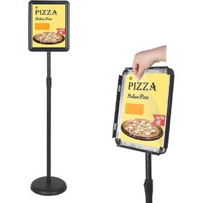 Adjustable Sign Stand, 8.5" x 11" Sign Holder floor stand with Snap Open Frame, Vertical & Horizontal Display for Commercial Events, Restaurants, and Malls
