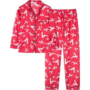 Satin Pajamas for Big Girls Unisex Kids Silk Button Down Long Sleeve & Pants PJS 2PCS Size 8-16 in Kuwait