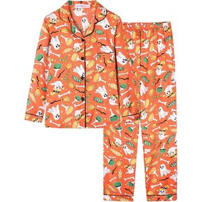 Satin Pajamas for Big Girls Unisex Kids Silk Button Down Long Sleeve & Pants PJS 2PCS Size 8-16