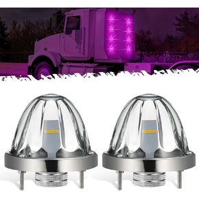 Partsam 2Pcs Glass Watermelon Lights Clear Lens Light Purple LED Side Marker Clearance Lights with Bezel Replacement for Kenworth Peterbilt Freightliner Trucks