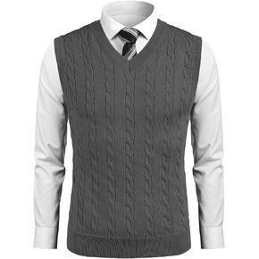 COOFANDY Mens Sweater Vest Casual Sleeveless V Neck Sweaters Striped Cable Knit Vests Slim Fit Pullover Sweater