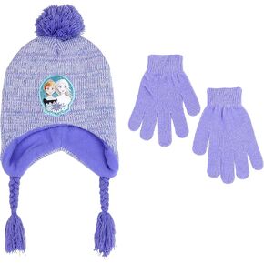 Disney Little Girl's Frozen Winter Hat and Glove Set, Purple, Age 4-7