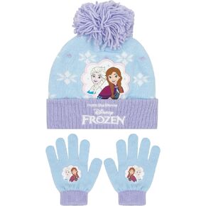 Disney Girls Hat And Gloves | Anna And Elsa Hat And Gloves Set | Frozen Winter Hat For Girls | One Size Blue