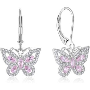 Butterfly Leverback Dangle Earrings for Women 925 Sterling Silver 5A Cubic Zirconia Jewelry for Valentine Mother's Day Birthday Gifts for Her