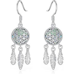 Dream Catcher Earrings Sterling Silver Abalone Shell Earrings Dream Catcher Dangle Earring Dream Catcher Jewelry For Women