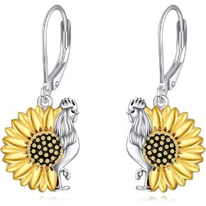 TIGER RIDER Chicken Rooster with Sunflower 925 Sterling Silver Dangle Earrings for Women Funny Animal Flower Jewelry Gifts for Birthday Christmas in Kuwait
