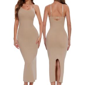 Shapewear Slip for Women Tummy Control Full Slip Bodycon Dresses Spaghetti Strap Back Slit Square Neck Long Dress