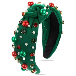 JUNQIU Christmas Headbands For Women, Red Knotted Headband With Jeweled, Christmas Hair Accessories For Women, Holiday Headbands For Women Girls Adults - Womens Gifts For Christmas