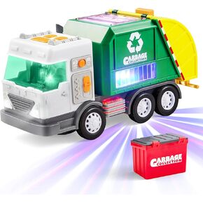 LED Garbage Truck Toy Set Includes Dumpster, Toy Truck with Mode Switch & Volume Control, Trash Vehicle with Lights and Sounds, Automatic Bump & Go Car