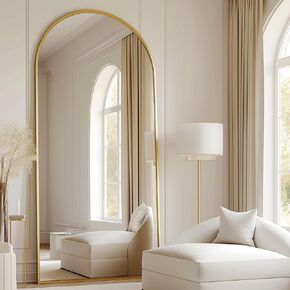 Arched Full Length Mirror, 71"x30" Free Standing Floor Mirror, Modern Full Body Mirror with Stand, Wall Mirror with Aluminum Alloy Frame for Bedroom,Living Room, Gold