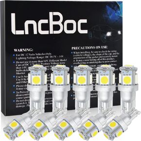194 LED Light Bulb 6000K T10 LED Bulbs 168 LED Bulb W5W White Wedge Super Bright 5-SMD 5050 ChipSets for License Plate Car Dome Map Door Courtesy Lights (Pack of 10)