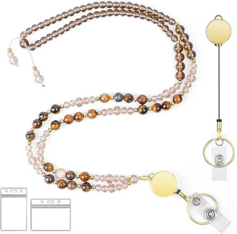 Lanyards for ID Badges and Keys,Natural Stone Beaded Teacher Lanyard,Retractable Cute women Lanyard for keys in Saudi Arabia