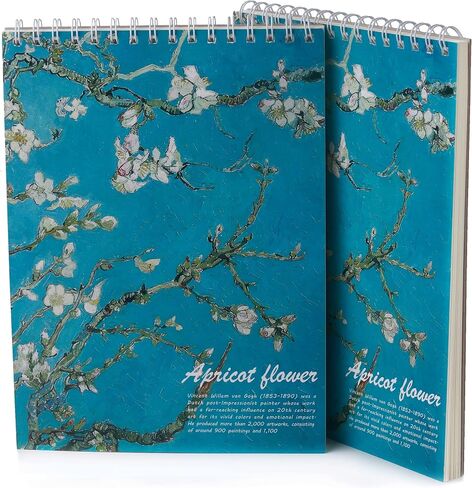 SuyuanArt Van Gogh Aesthetic Art Mixed Media Sketchbook,98lb/160gsm Acid Free Thick Paper Sketching,Larger Blank Spiral Bound Notebook,Sketch Pad Book for Kids Student and Adult (Almond Blossoms) in Kuwait