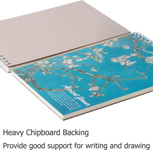 SuyuanArt Van Gogh Aesthetic Art Mixed Media Sketchbook,98lb/160gsm Acid Free Thick Paper Sketching,Larger Blank Spiral Bound Notebook,Sketch Pad Book for Kids Student and Adult (Almond Blossoms) in Kuwait